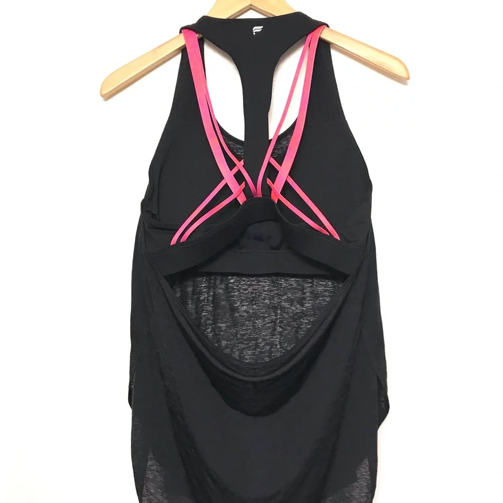 Fabletics Black Tank Top with Pink Strappy Sports Bra Detail - Picture 3 of 5
